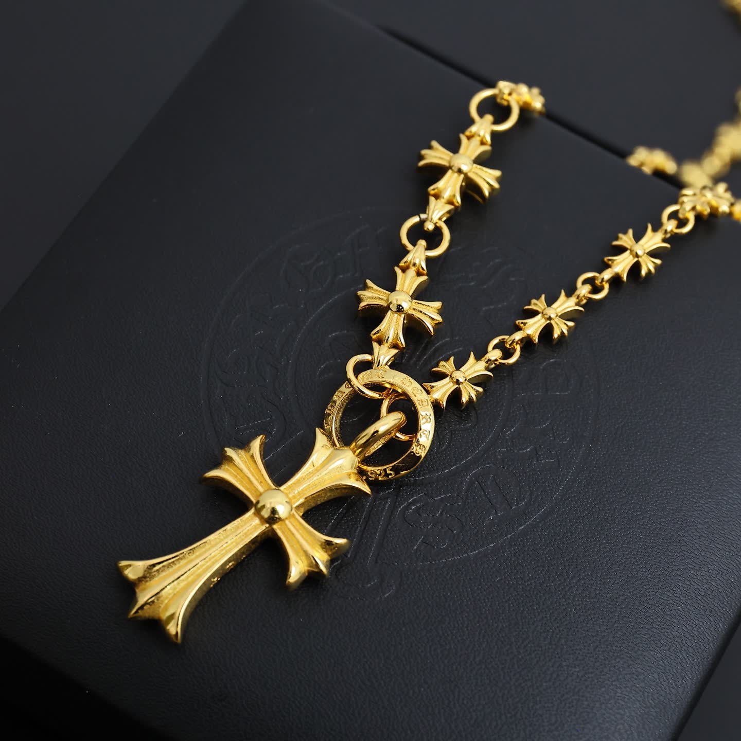 Chrome Hearts Chroma Heart Gold Plated Cross Pendant Necklace